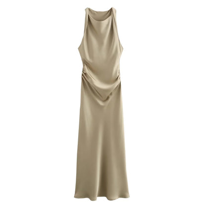 TRAF Satin Long Dresses for Women 2024 Summer Slip Midi Dress Woman Sexy Evening