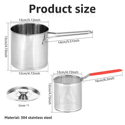 Deep Fryer with Strainer Basket and Handle Stainless Steel Fry Pot Food Grade Outdoor Fryer with Lid Portable Food Cooking Pot