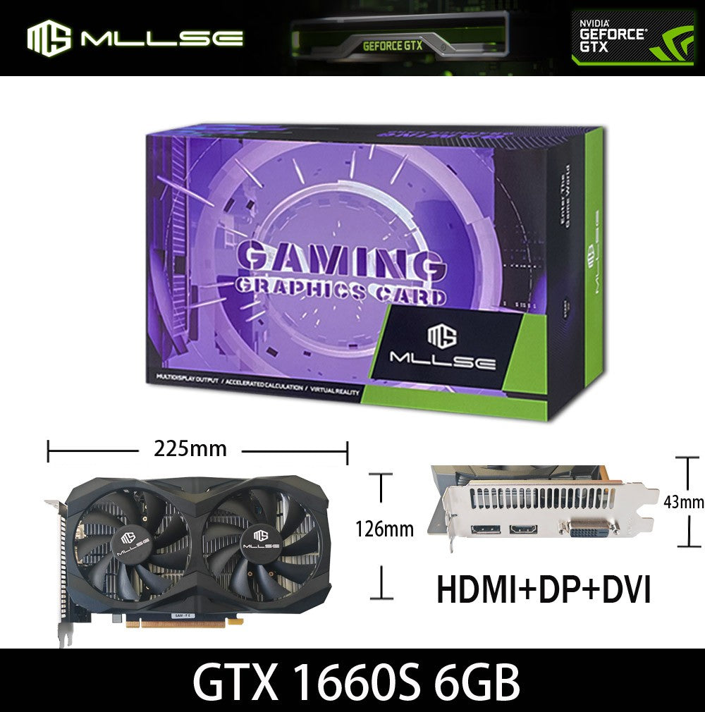Placa de Vídeo Mllse GTX 1660Super 6GB NVIDIA PCl Express 3.0 HD*1 DP*1 DVI*1 GDDR6 192Bit gtx 1660s