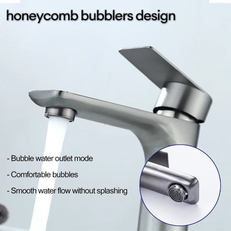 Brushed/Gray Bathroom Sink Faucet Hot and Cold Mixer Faucet Countertop Mount 304 Stainless Steel Single Handle