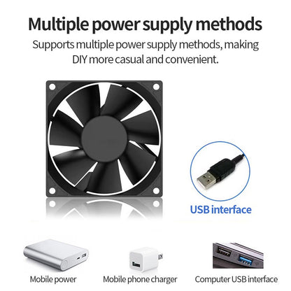 TEUCER 120mmx120mmx25mm 80mmx80mmx25mm 5V USB Exhaust Cooling Fan with Metal Mesh Foot Mat for Router TV Set-top Box Cooling