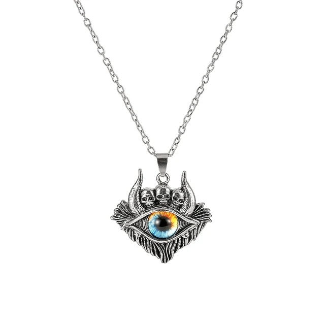 Colar com Pingente de Olho do Diabo em Formato de Pentagrama para Homens e Mulheres Joias Modernas Punk Retrô de Metal Não Ajustável de Gola Presentes