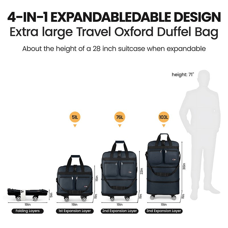 Folding Travel Bag Luggage Compartment Swivel Wheel Storage Box Large Capacity Telescopic Luggage Bag Overnight Bag 30"/36"/40";;VERDADEIRO;;"Red,40 Inch