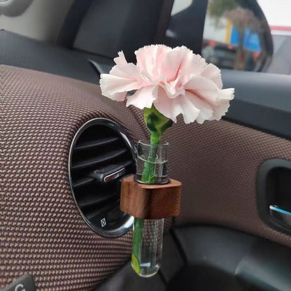 Mini Car Hydroculture Flower Vase Glass with Clip Adjustable Air Vent Test Tube Flower Holder Creative Interior Decor Dashboard