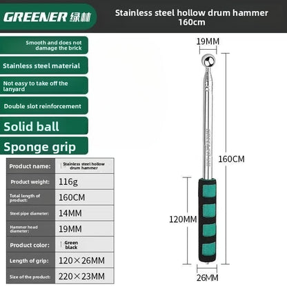 Green Forest 98/115/160CM Martelo de Tambor Oco para Detecção de Som Aço Inoxidável Telescópico Martelo de Tambor Ferramenta de Teste para Inspeção de Ambientes