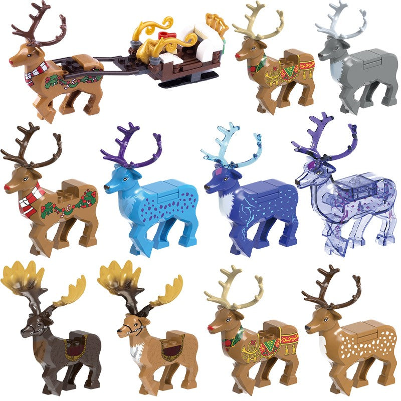 Hot Christmas Animals Deer Building Blocks Farm Scene Zoo City View Elk Reindeer Sled Figures Sika Deer Bricks Girl Boy Toy Gift