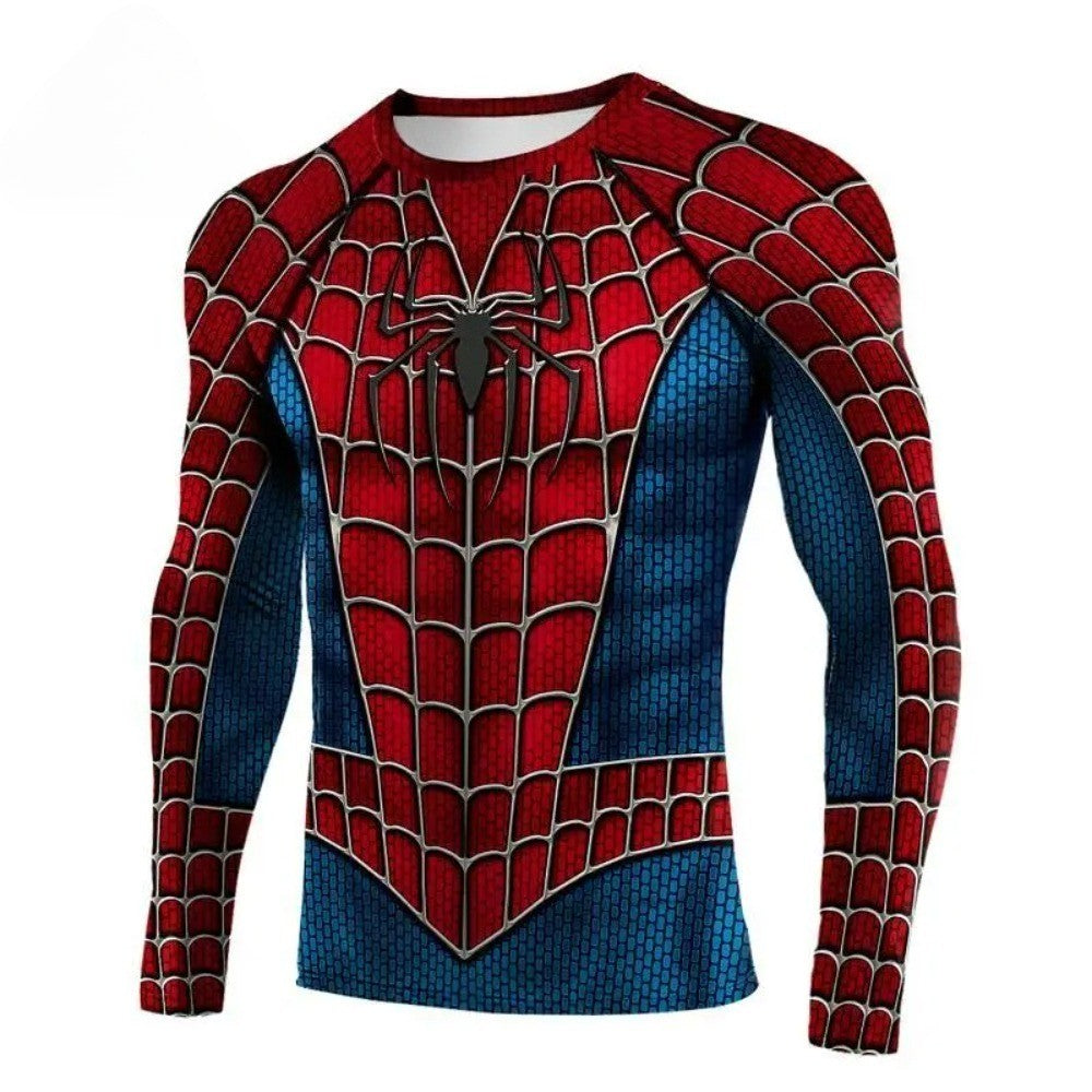 Spider Cosplay Costume for Men Superheroes T-Shirts Red Blue Long Sleeve Compression Shirt Workout Tops Male Fashion Clothes
