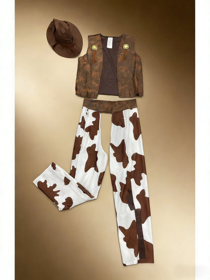 Boys Western Cowboy Costume Set with Vest, Chaps and Hat, Kids Halloween Party Outfit