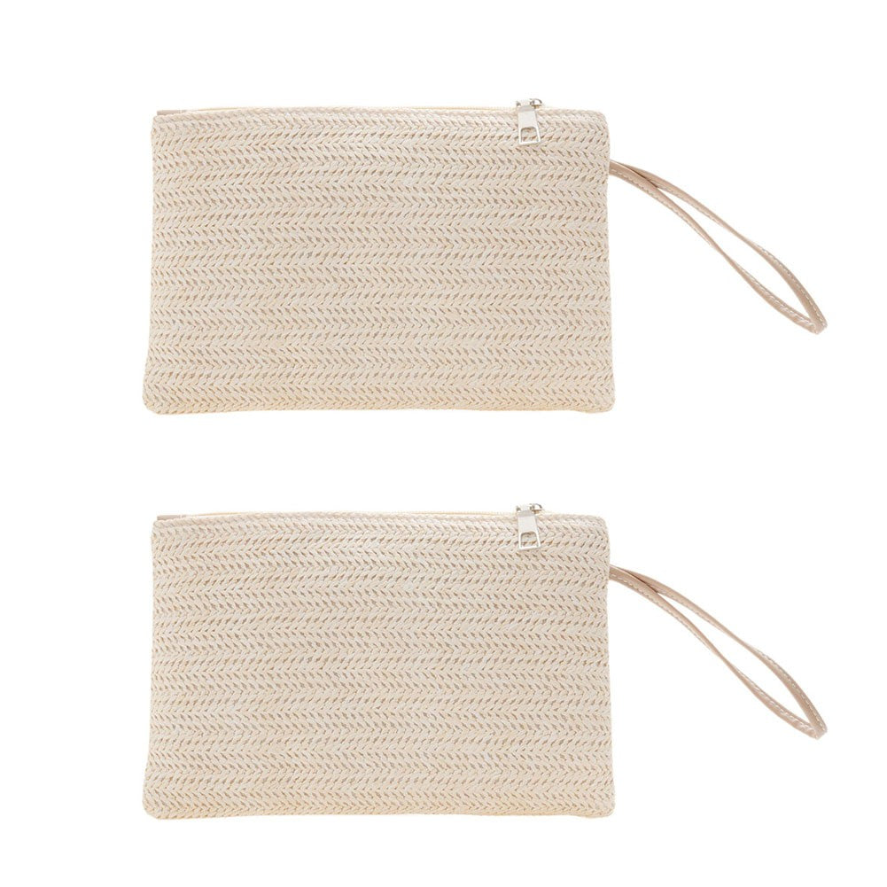 Women Girls Fashion Clutch Solid Straw Wristlet Bag Ladies Beach Summer Handbags Purse Daily Money Coin Phone Card Bag