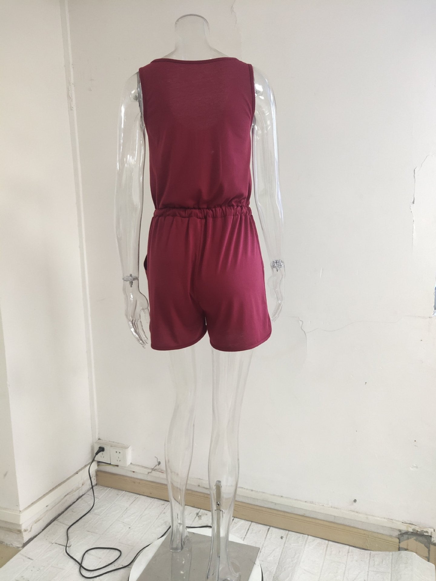 European and American women's summer cross-border new sleeveless jumpsuit waist casual loose wide leg shorts