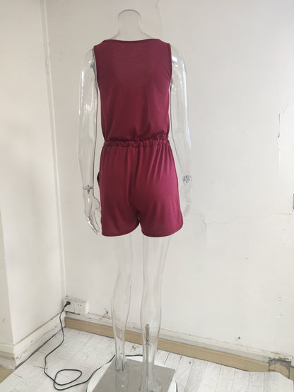 European and American women's summer cross-border new sleeveless jumpsuit waist casual loose wide leg shorts