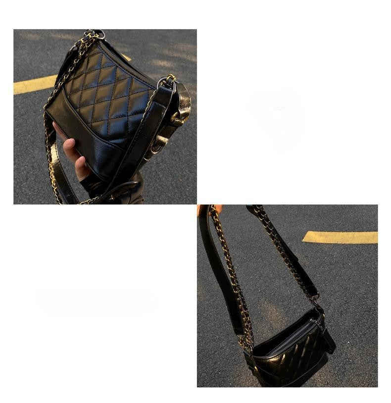 New Trendy High-End Black Single Shoulder Crossbody Chain Hobo Bag for Women