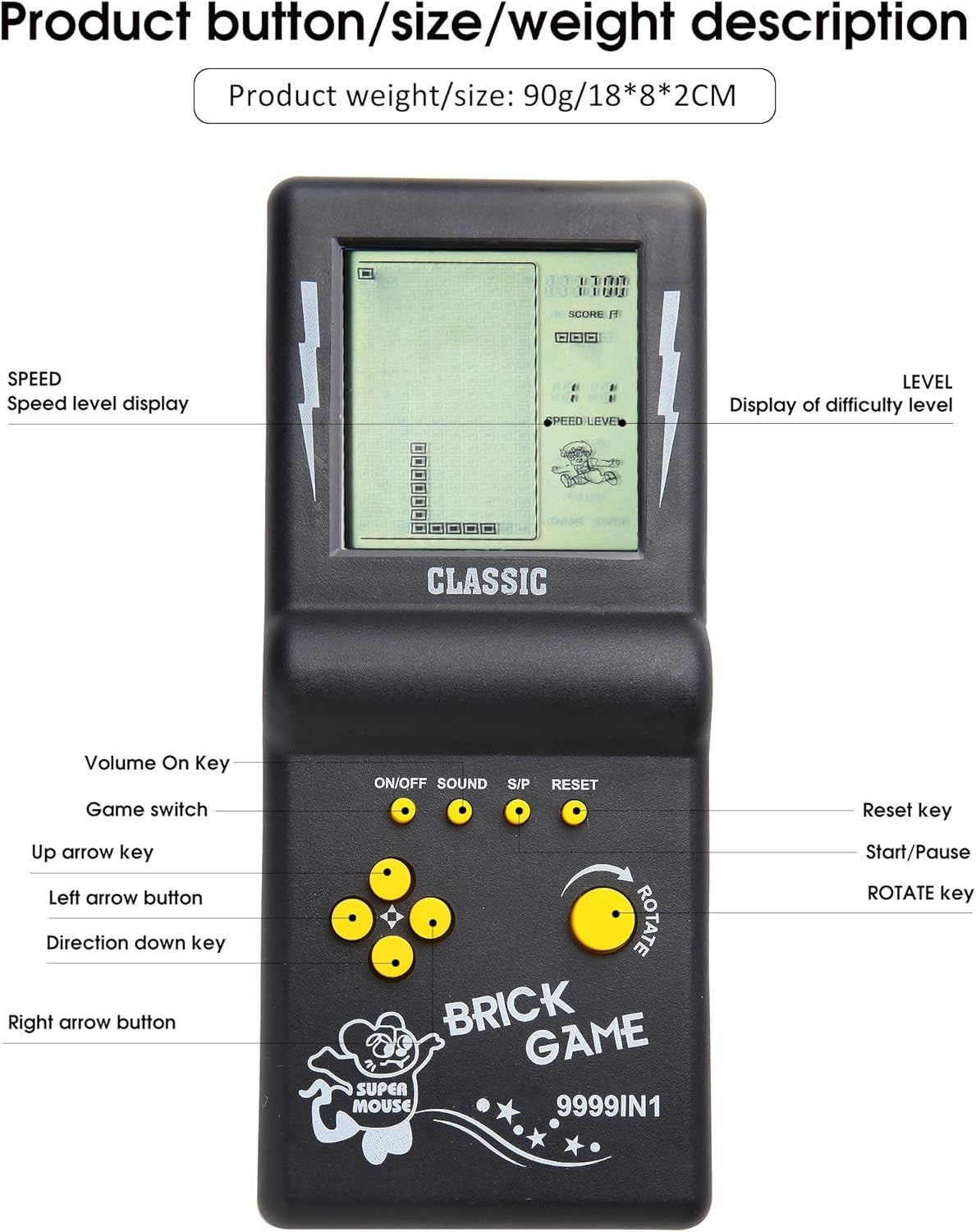Nostalgic Pocket Game Classic Retro Handheld Game Players for Tetris Console Large Screen Children's Machine Kids Puzzle Toys