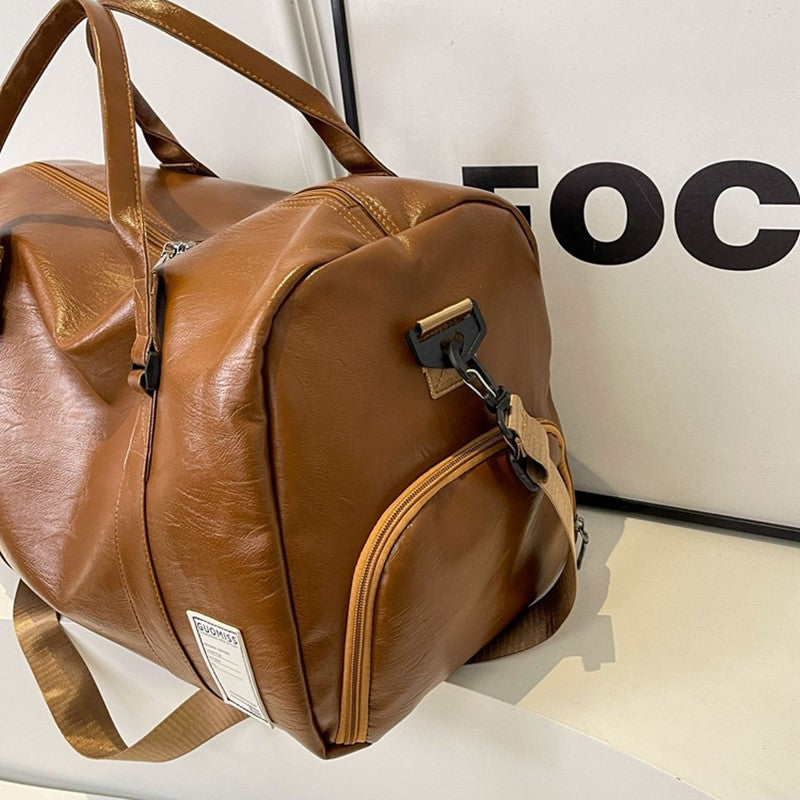 Fashion Women'S Travel Totes Duffle PU Leather Gym Sports Fitness Casual Luggage Handbag Shoes Pocket Shoulder Weekend Bag