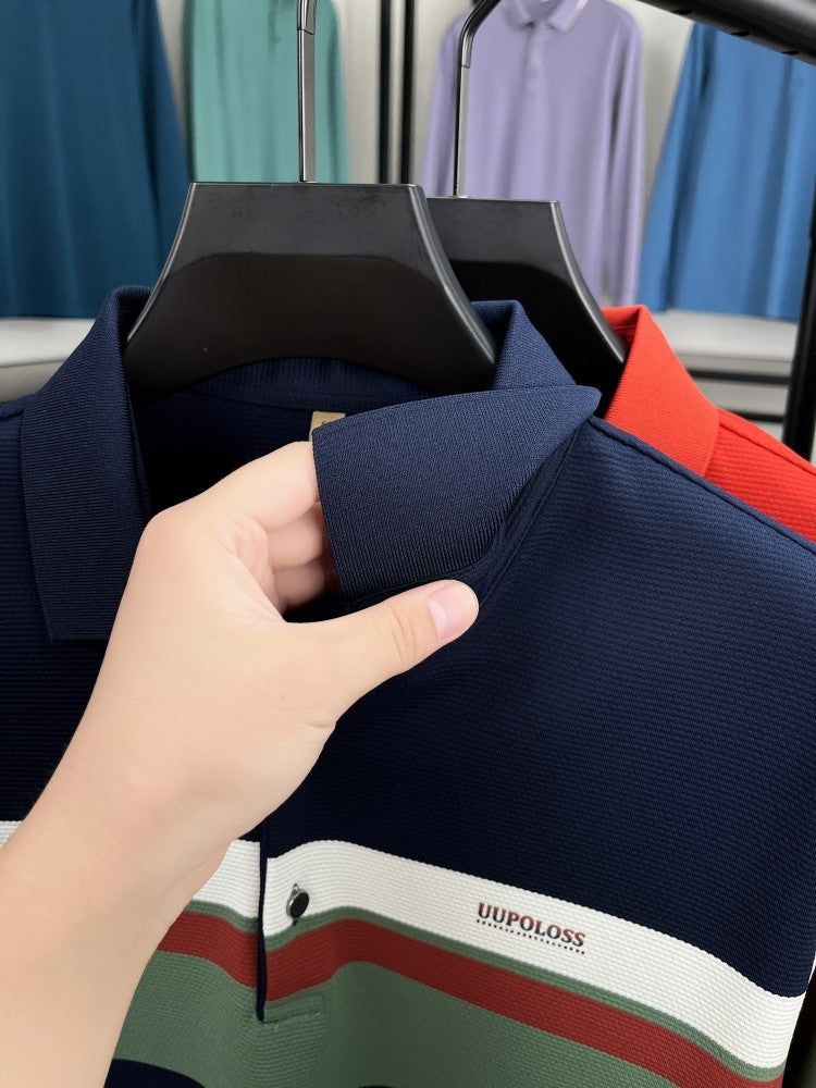 Classic fashion striped long sleeve polo shirt men's luxury brand letter printed business casual spring autumn new lapel T-shirt