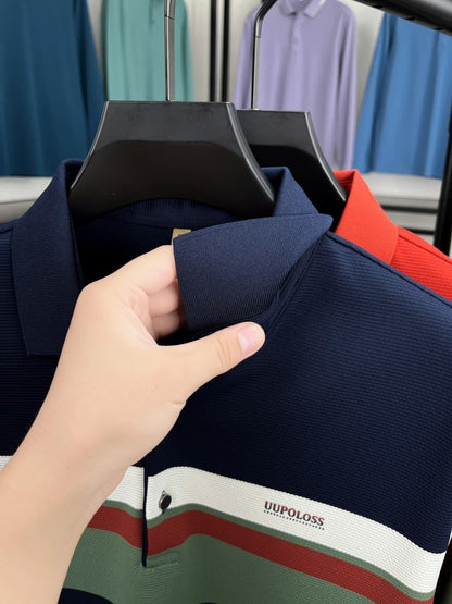 Classic fashion striped long sleeve polo shirt men's luxury brand letter printed business casual spring autumn new lapel T-shirt