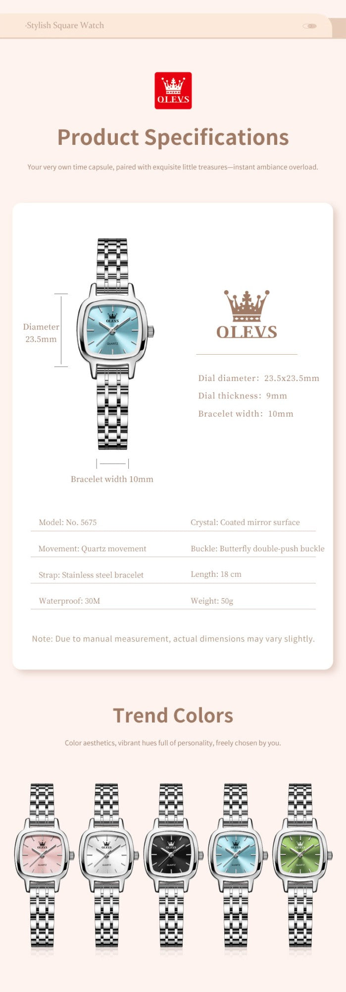 OLEVS 5675 Women Watches Elegant Ladies Square Quartz Watch Waterproof Luminous Wristwatch For Girlfriend Lovers Gift Reloj