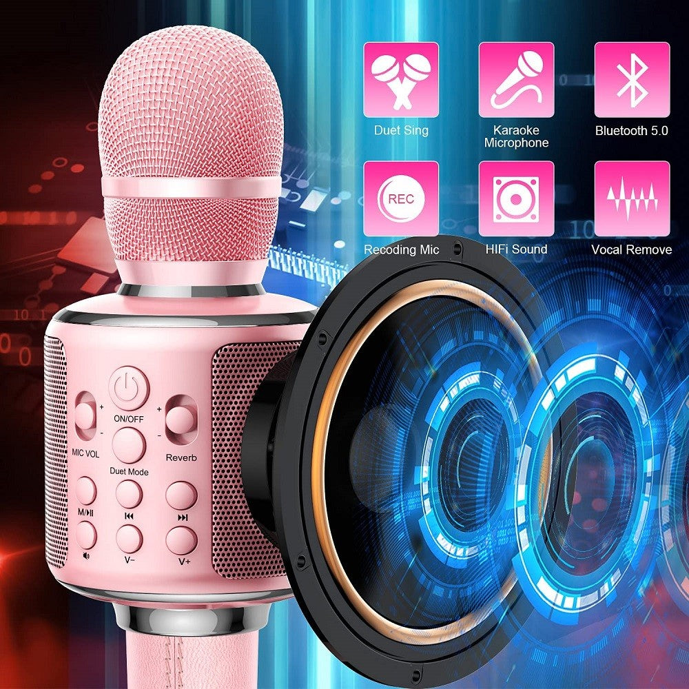 Microfone de Karaokê Sem Fio Bluetooth Portátil para Canto com Dueto/Gravação/Reprodução/Reverb Presente para Adulto/Criança para KTV em Casa
