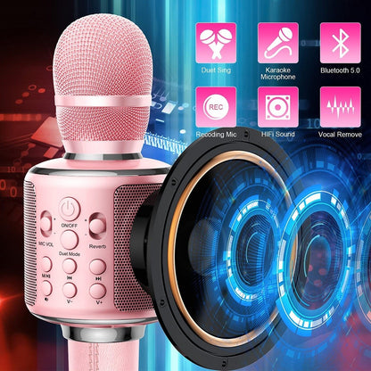Microfone de Karaokê Sem Fio Bluetooth Portátil para Canto com Dueto/Gravação/Reprodução/Reverb Presente para Adulto/Criança para KTV em Casa