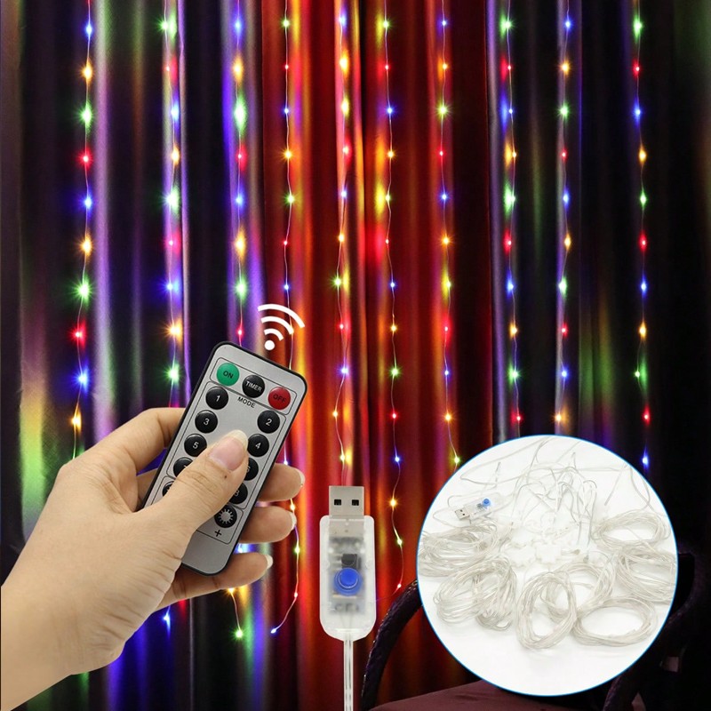 3/9M USB LED Curtain 8Modes Remote Control String Lights Holiday Wedding Fairy Garland Lights For Bedroom Living Room Decor