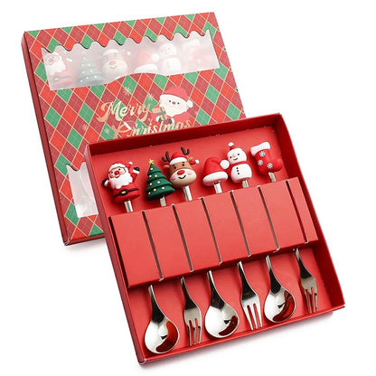 Conjunto de Talheres de Natal de Aço Inoxidável Garfos e Colheres de Sobremesa Utensílio de Cozinha para Jantares e Ocasiões Especiais