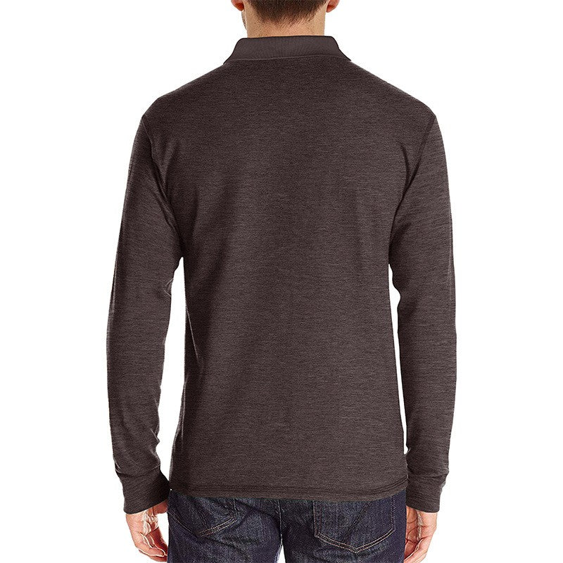 Spring Trend Men's Long Sleeve Casual Tshirt Solid Lapel Button Up Pullover Tops Autumn Turn Down Collar Bottoming Polo Shirt