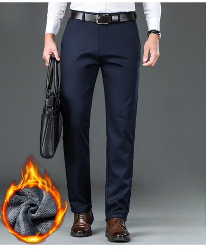 Flannel Thick Men's Casual Pants Navyblue Winter New Fleece Business Stretch Warm Plush Trousers Brand Slim Straight Male Pants