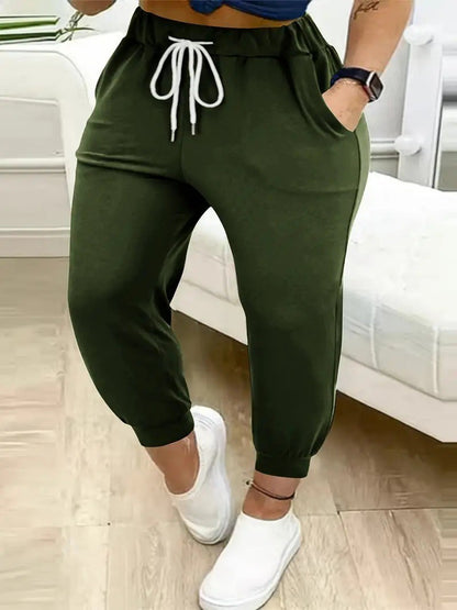 Plus size European and American cross-border  autumn and winter new casual solid color pocket leggings