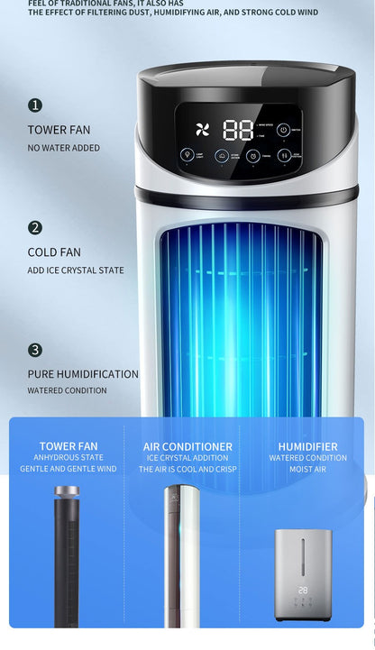Condicionador de Ventilador Portátil com 6 Velocidades, Cooler de Névoa com Tanque de Água, Ventilador Silencioso para Dormir, Trabalhar e Estudar, Simula Vento Natural