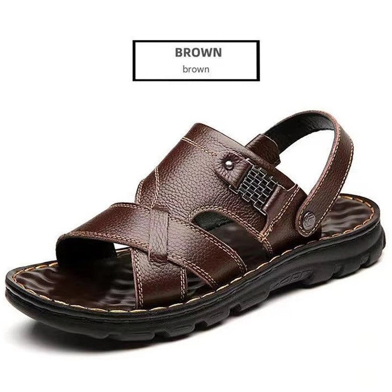 Loveontop Sandals Men's New Beach Shoes Cowhide Slippers Outdoor  Non-slip Thick-soled Leather Sandals for Me
