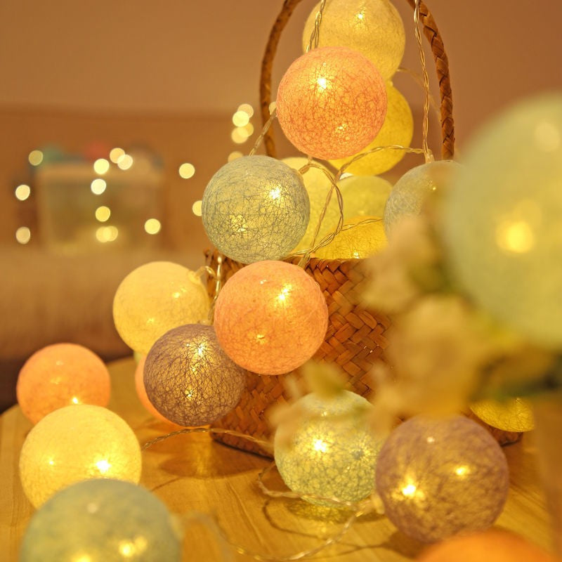 10/20LED Cotton Balls String Lights Battery Powered Fairy Garland Lighting Strings Holiday Wedding Party Decoration Birthday