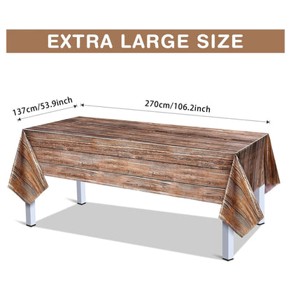 3pcs Brown Wood Grain Tablecloths Rustic Rectangle Plastic Table Covers Farmhouse Table Cloth Decor for Birthday Wedding Party