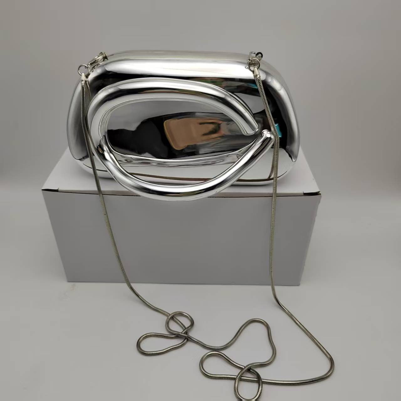 2025 Summer Silver/Pink/Gold/ Acrylic Metallic Box Purse Party Evening Bags Bolsa For Women Party