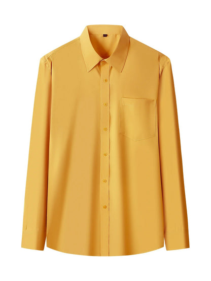 Iron-Free Long Sleeve Silk Smooth Drapey Wedding Shirt for Men Summer Business Formal Wine Red Large Size Men's Clothing