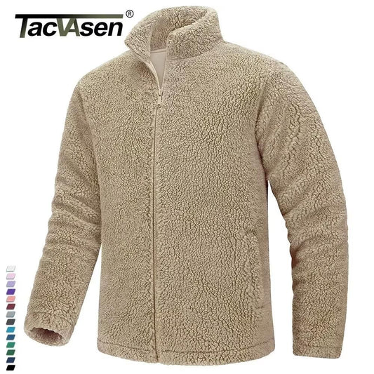TACVASEN Winter Full Zip Up Warm Fleece Jackets Mens Fuzzy Sherpa Jacket Thicken Thermal Outdoor Fluffy Coat Zip Pocket Outwear