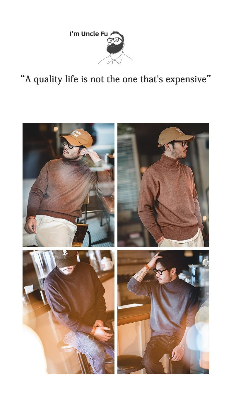Maden Thermal Sweater Men’s Turtleneck Basic Knitted Shirts Autumn Winter Solid Thick Pullovers Turn-down Collar Soft Underwear