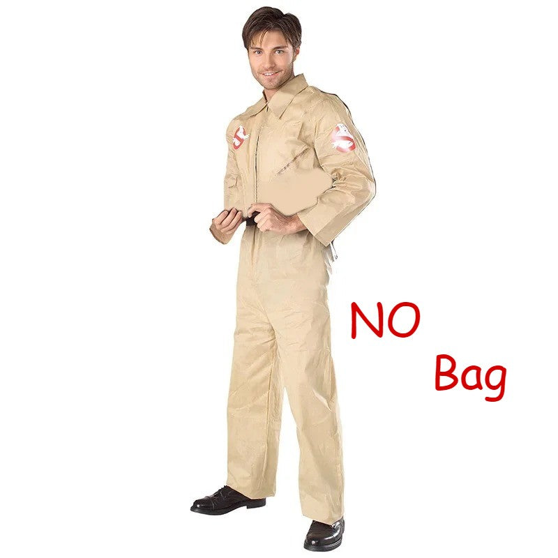 Halloween Father Ghostbusters Costumes Themed Cosplay Halloween Uniform Jumpsuit with Bag Ideal Adults Full Set Dress Up