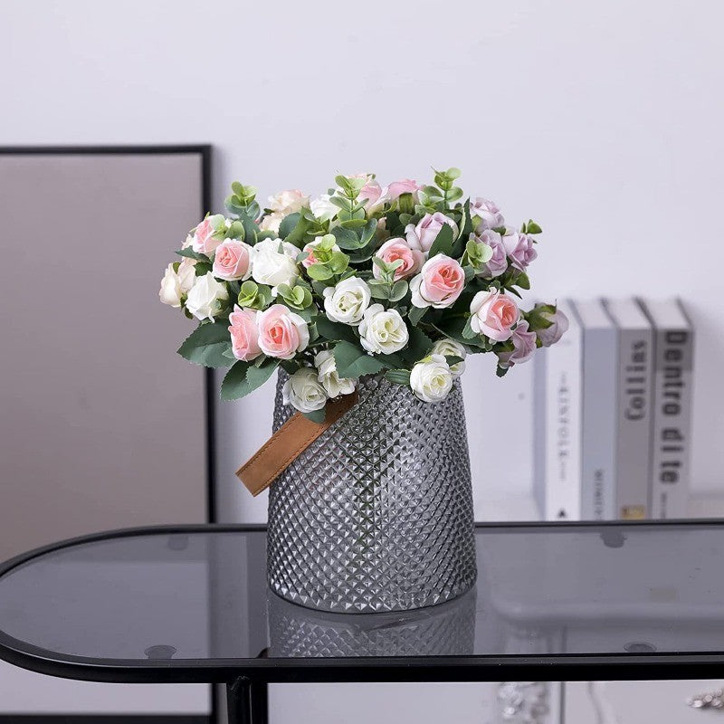 10 Heads pink Artificial Silk Rose Flowers Fake White Eucalyptus  Peony Flower Bouquet, for Home Wedding Party Garden Decoration