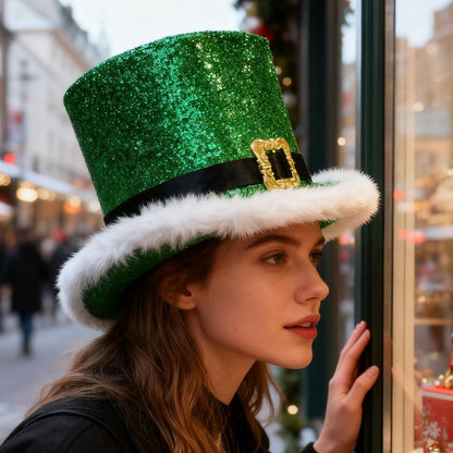 Comfortable Festive Cosplay Caps New Year Christmas Top Hat Red Green Top Hat With White Brim For Men Women Performance Cosplay