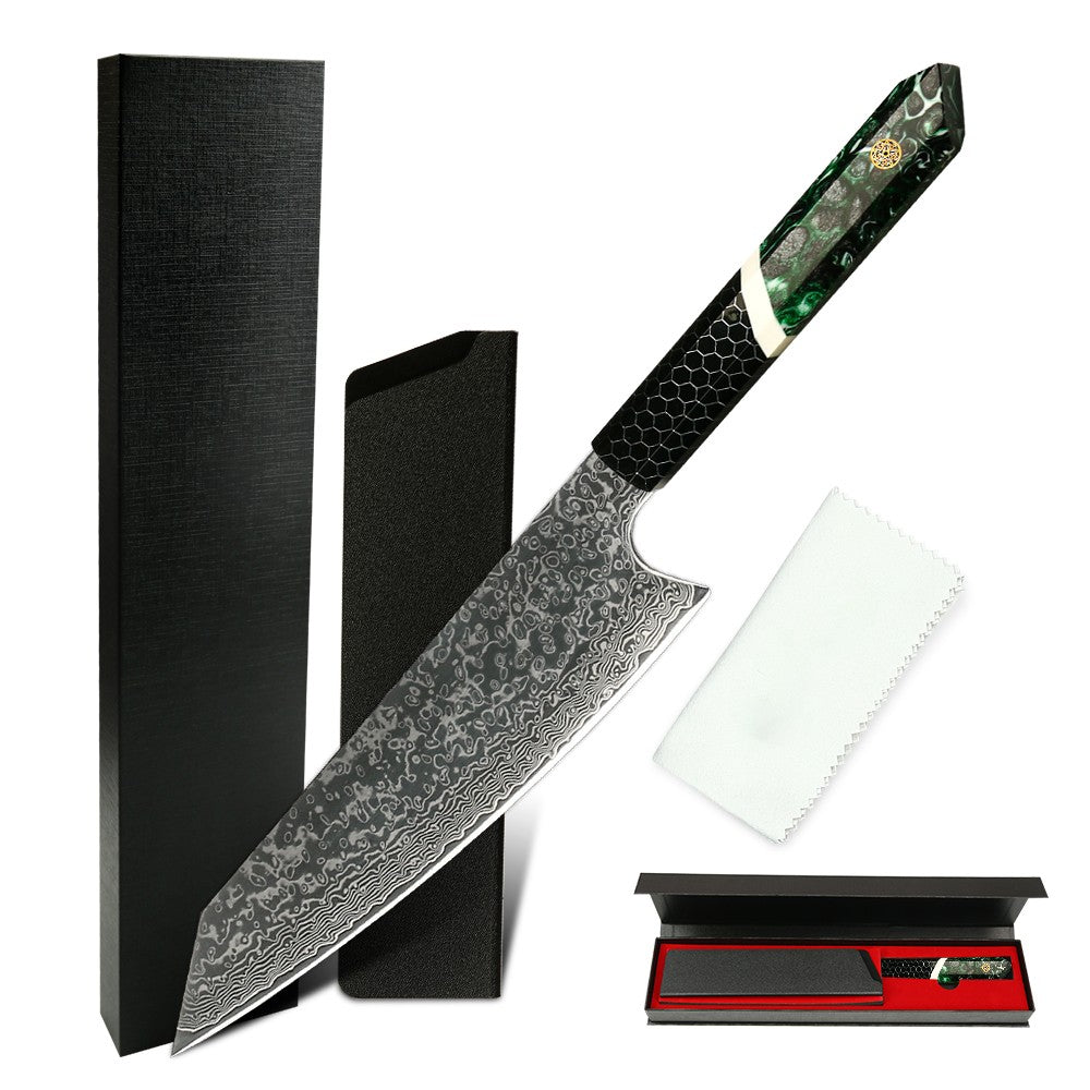 Professional Japanese Kitchen kiritsuke Knife 67-layer Damascus Steel Custom 8 inch Chef Knife with multicolour Resin Handle