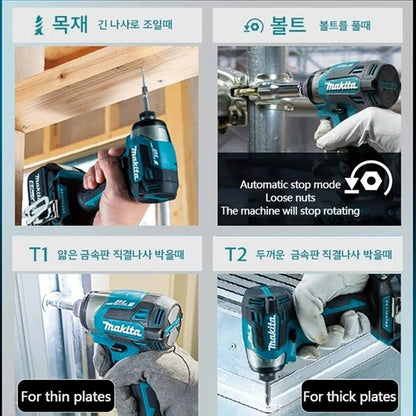 Parafusadeira elétrica sem fio Makita DTD173 1800rpm, chave de impacto 180Nm, furadeira elétrica para madeira/parafusos/modo T, para bateria Makita 18V