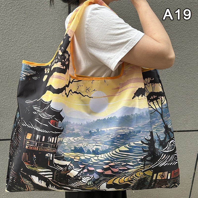 New Fashion Bag Foldable Shopping Bag Reusable Grocery Storage Bag Nylon Portable Shoulder Handbag Travel Tote Bag
