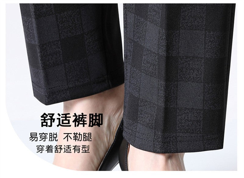 6XL 7XL 8XL Middle-aged Elderly Women's Trousers Spring Autumn Elastic High Waist Straight Pants Mother Winter Warm Fleece Pants