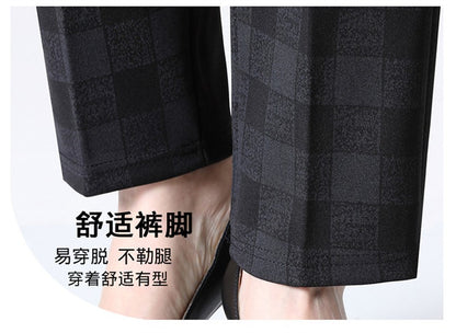 6XL 7XL 8XL Middle-aged Elderly Women's Trousers Spring Autumn Elastic High Waist Straight Pants Mother Winter Warm Fleece Pants