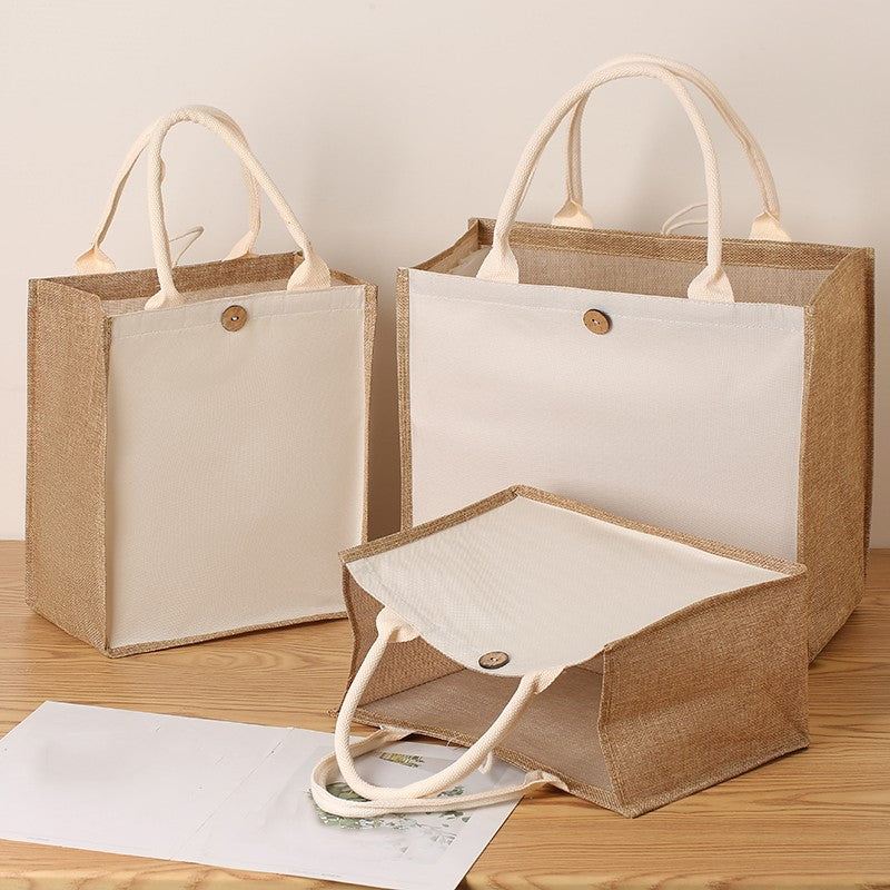 Blank Canvas Tote Bag – Faux Burlap Texture, Large DIY Painting Bag for Acrylics, Hand Carry Shopping Purse