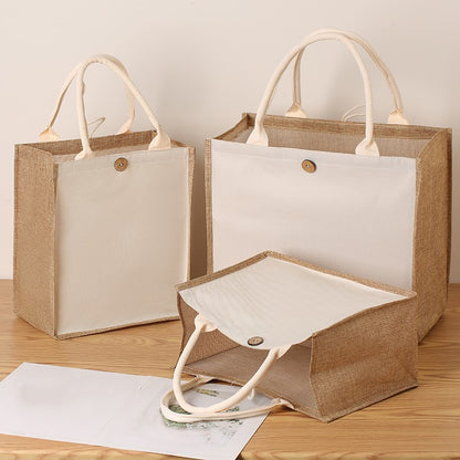 Blank Canvas Tote Bag – Faux Burlap Texture, Large DIY Painting Bag for Acrylics, Hand Carry Shopping Purse