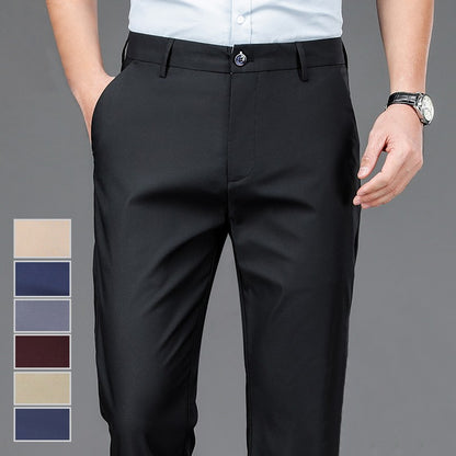 Calça Masculina Elástica Preta Lisa Casual Inteligente Calça Social Masculina para Escritório de Secagem Rápida Calça Coreana Reta Nova Primavera Outono