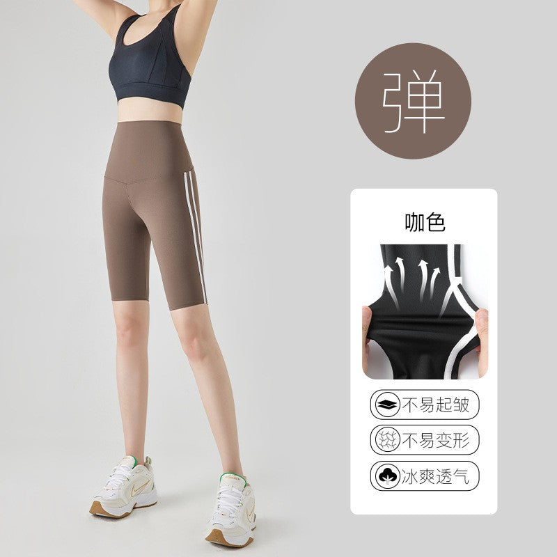 Five-point Summer Versatile Pants Side Stripe Sports Shark Pants Women's Outerwear Long Pants High Waist Seamless Barbi