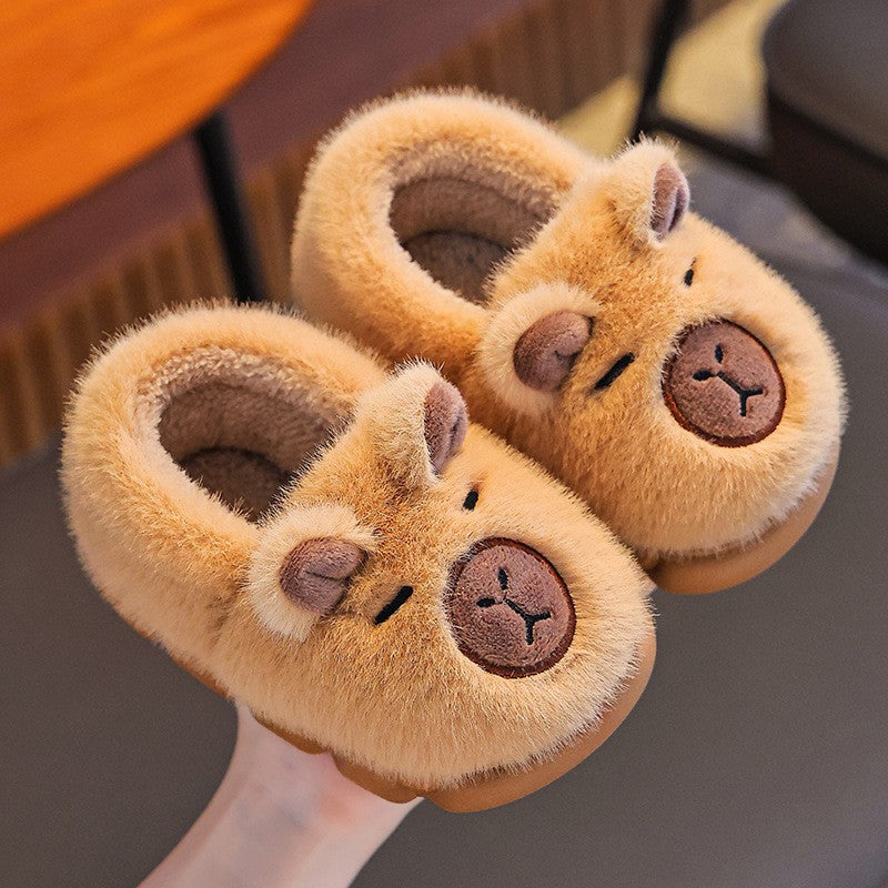 Kids Winter Warm Cotton Slippers Cute Capybara Slip-On Shoes for Boys & Girls Soft Non-Slip Soles Lightweight Easy Wear Closure