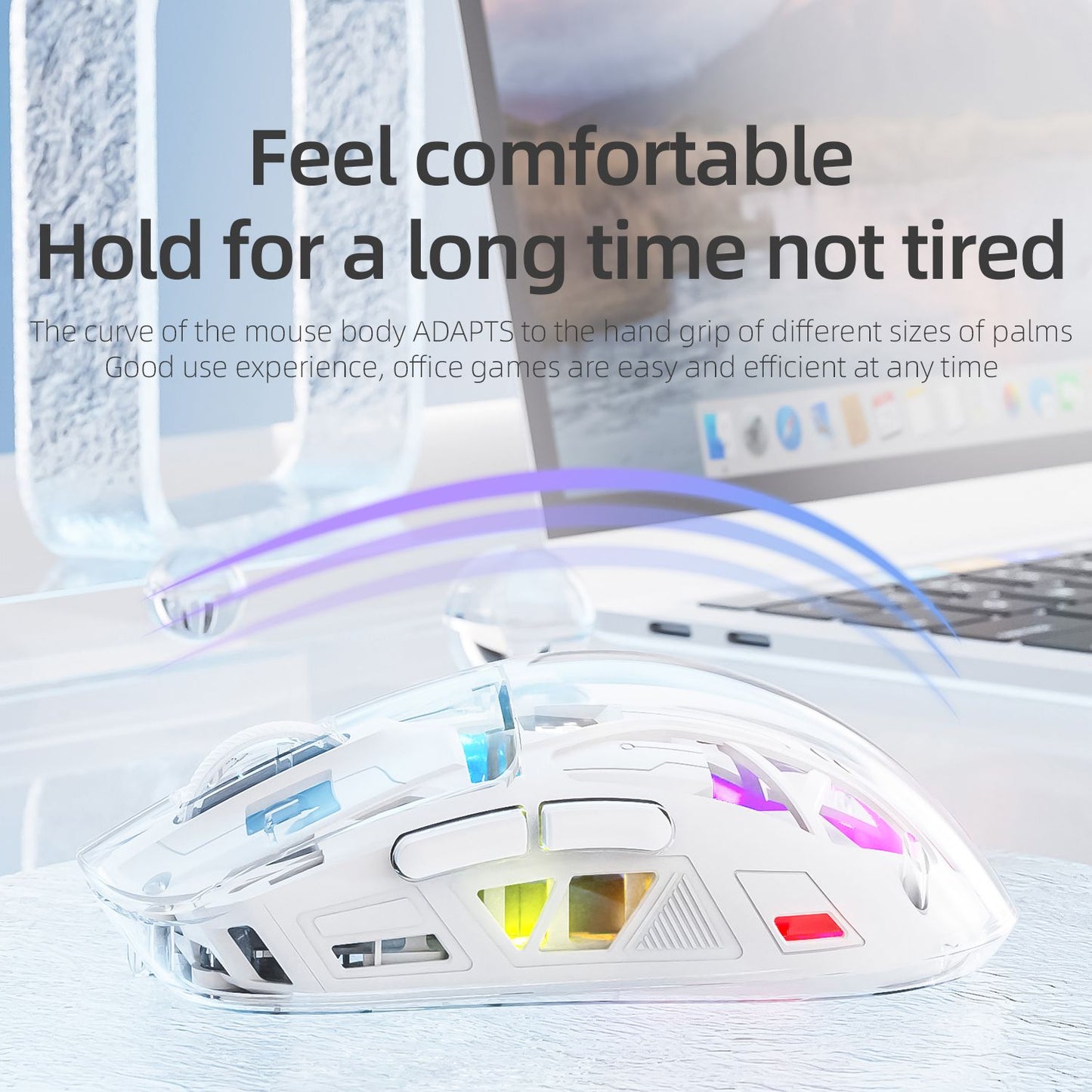 Mouse Bluetooth A2 com tela digital transparente RGB, conexão sem fio de modo duplo, compatível com Win/Mac